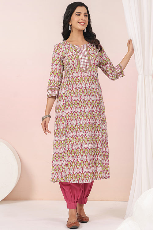 Shuddhi  Pink And Green A Line Kurta