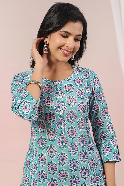 Shuddhi  Sea Green And Blue A Line Kurta
