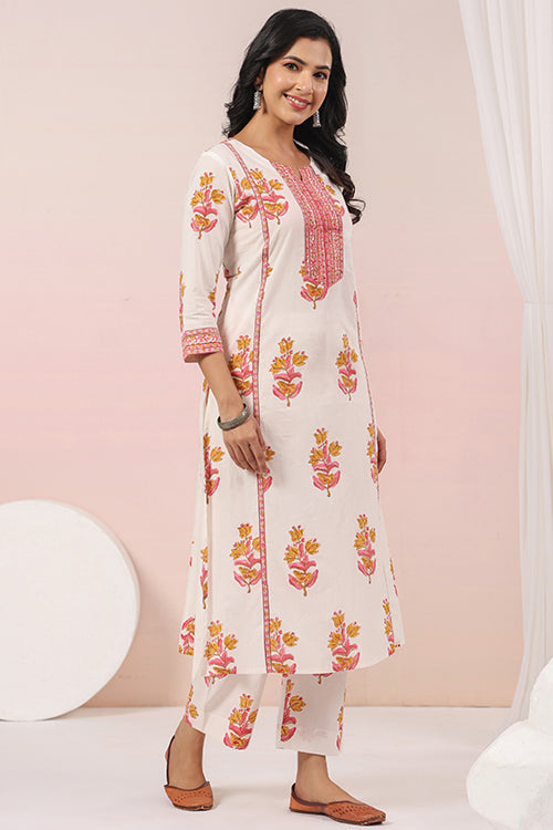 Shuddhi  White And Pink Kurta And Pant Set