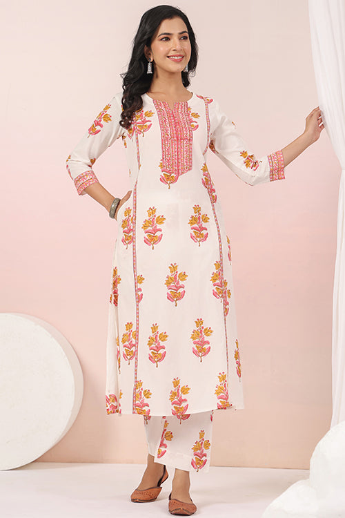 Shuddhi  White And Pink Kurta And Pant Set