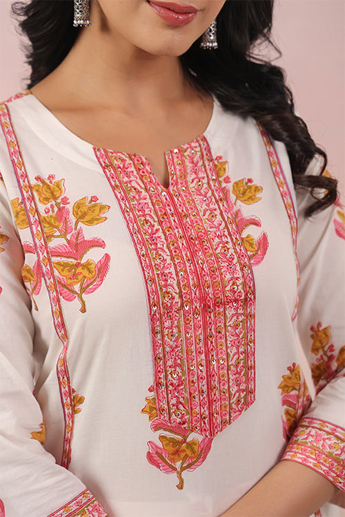 Shuddhi  White And Pink Kurta And Pant Set
