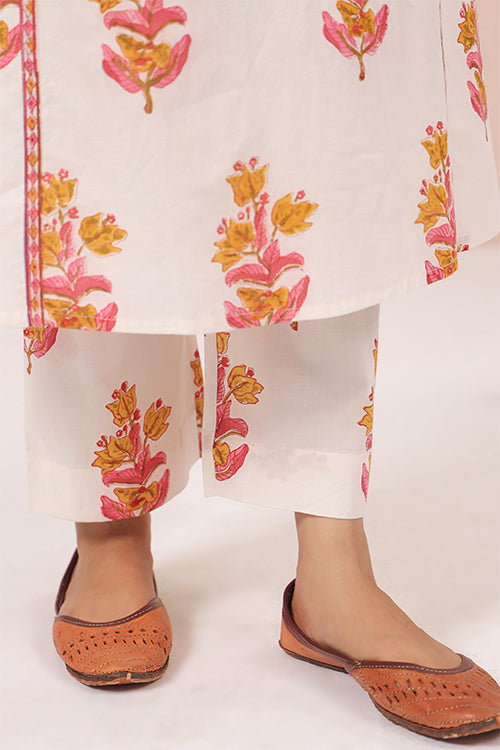 Shuddhi  White And Pink Kurta And Pant Set