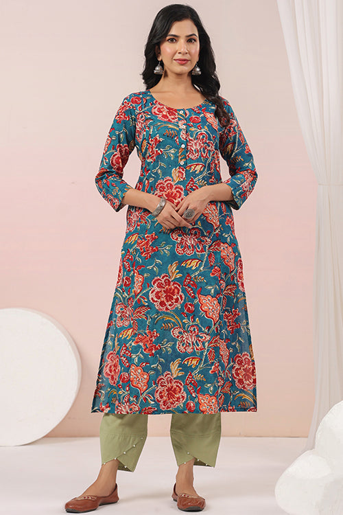 Shuddhi  Green And Red Semi Aline