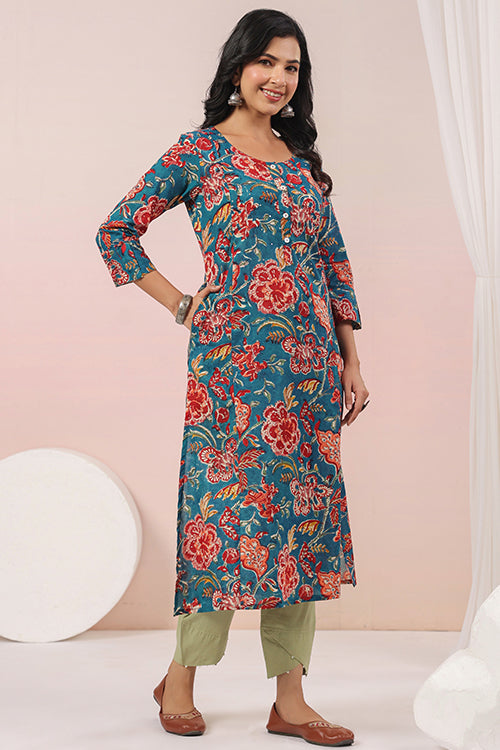 Shuddhi  Green And Red Semi Aline