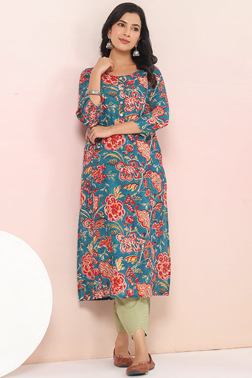 Shuddhi  Green And Red Semi Aline