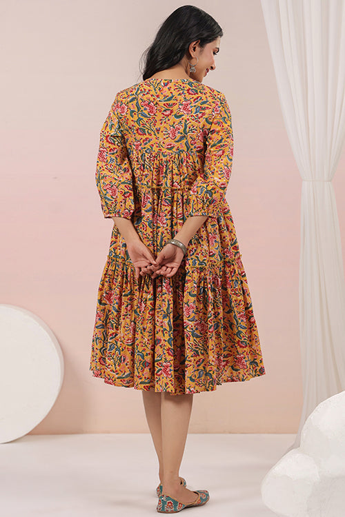 Shuddhi Yellow And Pink Tier Dress