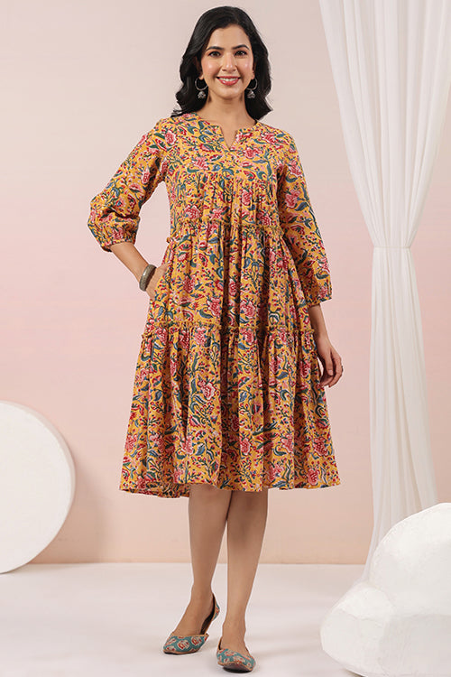 Shuddhi Yellow And Pink Tier Dress