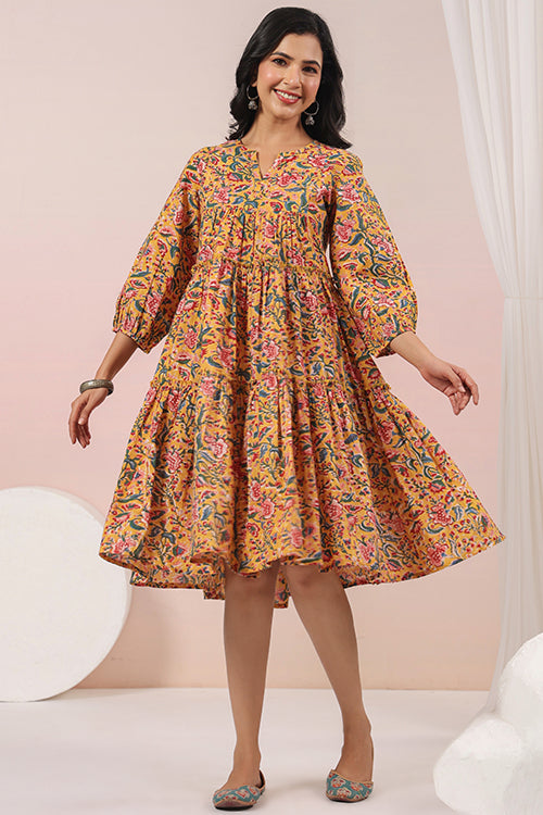 Shuddhi Yellow And Pink Tier Dress