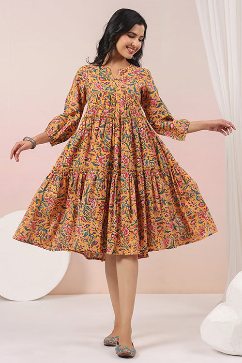 Shuddhi Yellow And Pink Tier Dress