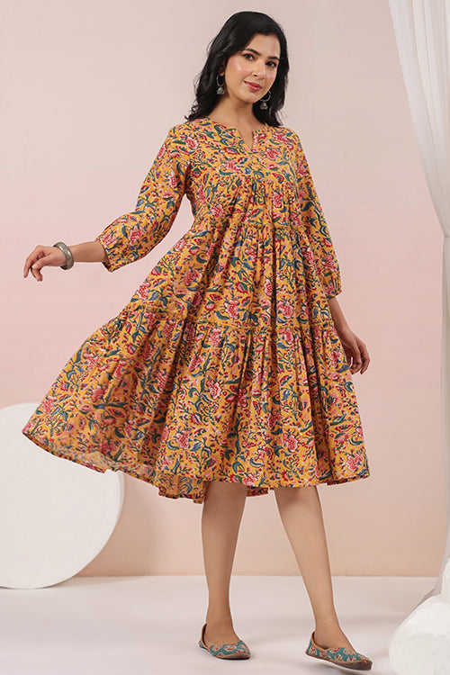 Shuddhi Yellow And Pink Tier Dress