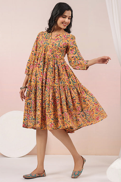 Shuddhi Yellow And Pink Tier Dress