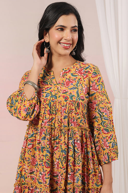 Shuddhi Yellow And Pink Tier Dress