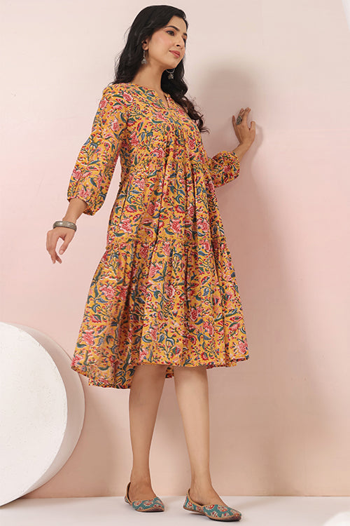 Shuddhi Yellow And Pink Tier Dress