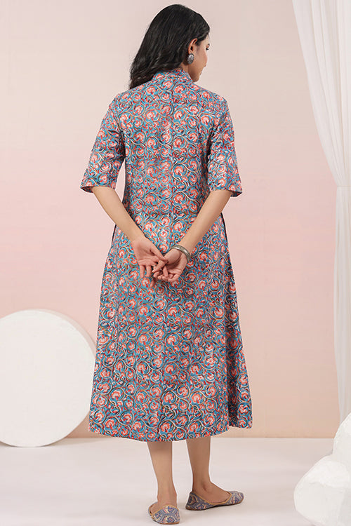 Shuddhi Blue And Peach A Line Dress