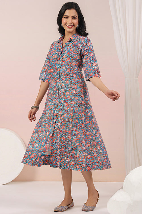 Shuddhi Blue And Peach A Line Dress