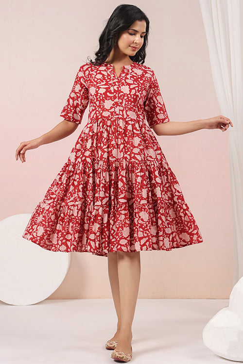 Shuddhi Red And Beige Tier Dress