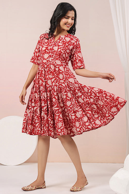 Shuddhi Red And Beige Tier Dress