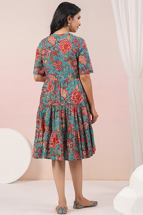 Shuddhi  Green And Red Tier Dress