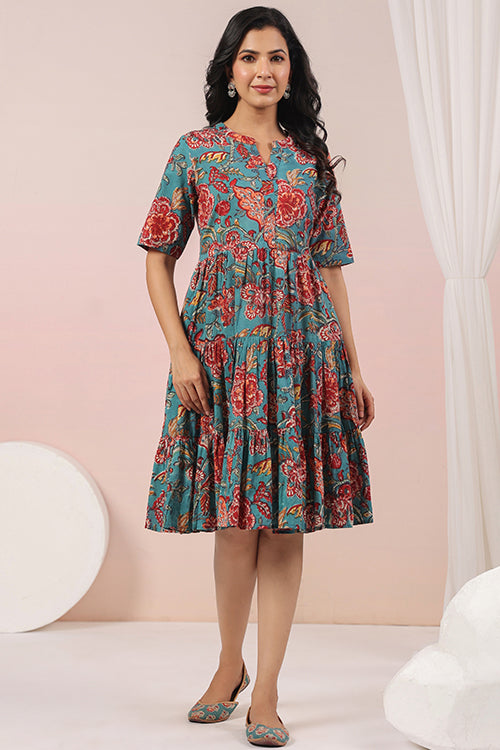 Shuddhi  Green And Red Tier Dress