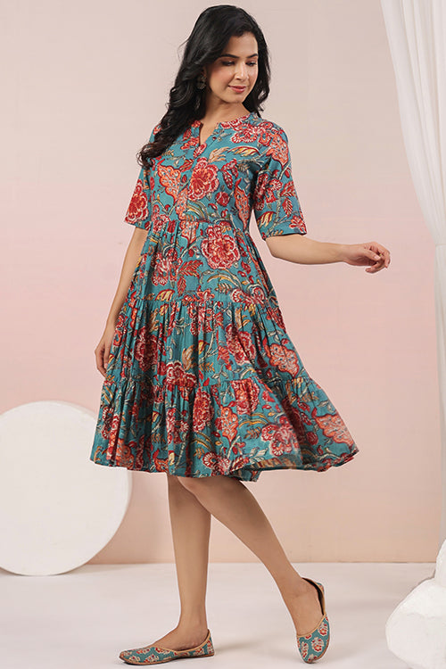 Shuddhi  Green And Red Tier Dress