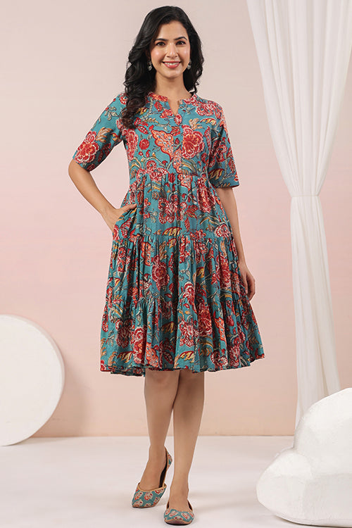 Shuddhi  Green And Red Tier Dress