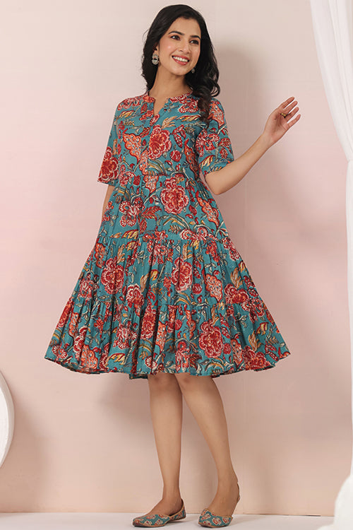 Shuddhi  Green And Red Tier Dress