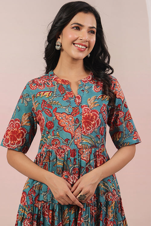 Shuddhi  Green And Red Tier Dress