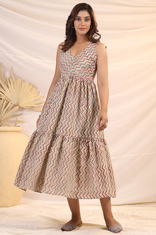 Shuddhi  Maroon And Green Tier Dress