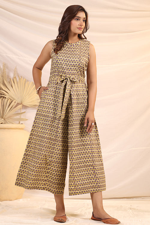 Shuddhi Beige And Violet Jumpsuit