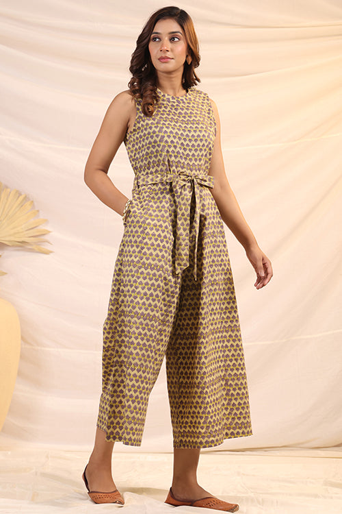 Shuddhi Beige And Violet Jumpsuit