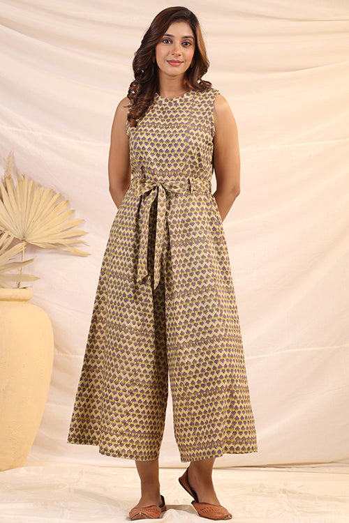 Shuddhi Beige And Violet Jumpsuit