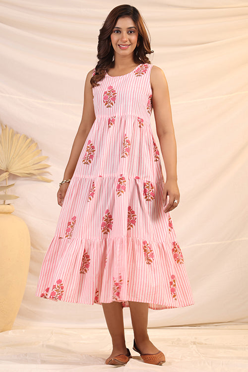 Shuddhi  White And Pink Tier Dress