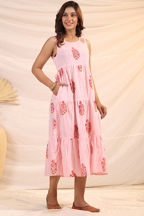 Shuddhi  White And Pink Tier Dress