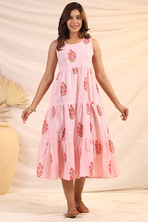 Shuddhi  White And Pink Tier Dress