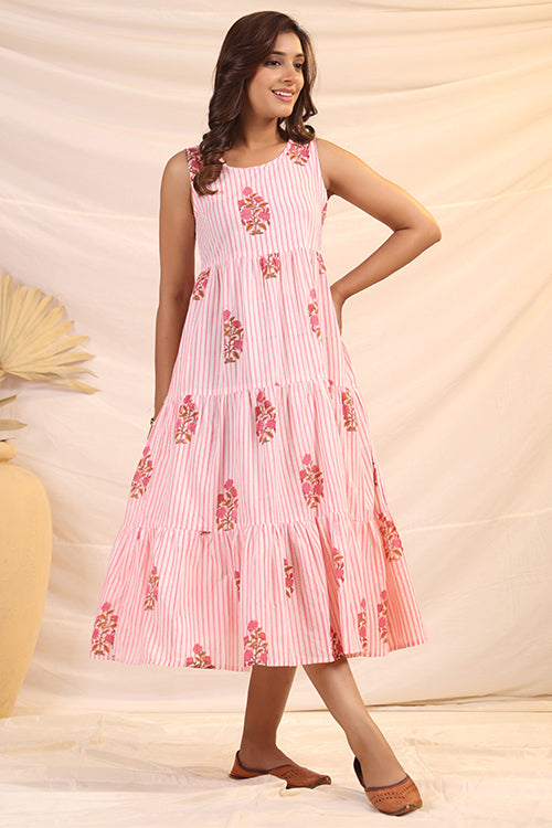 Shuddhi  White And Pink Tier Dress