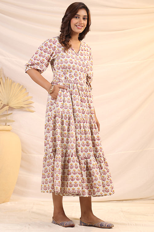 Shuddhi  Yellow And Pink Tier Wrap Dress