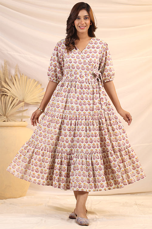 Shuddhi  Yellow And Pink Tier Wrap Dress