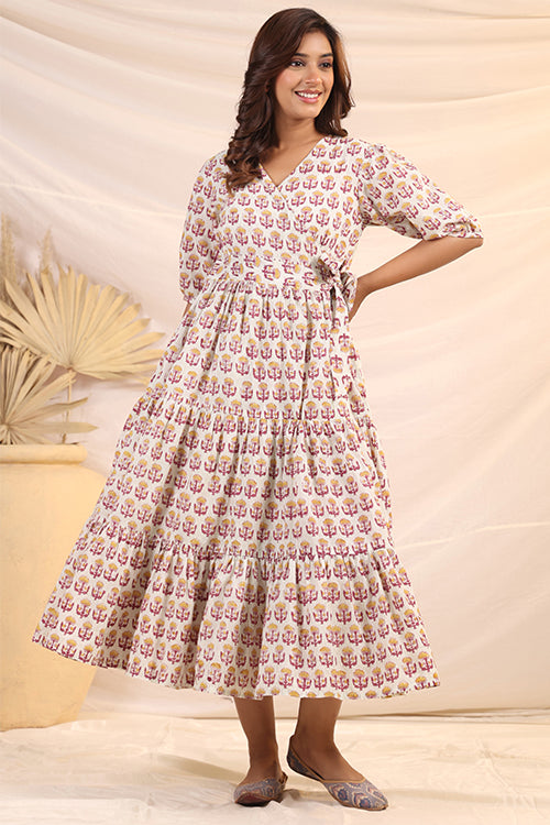 Shuddhi  Yellow And Pink Tier Wrap Dress