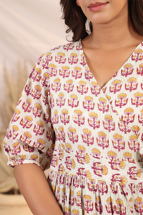 Shuddhi  Yellow And Pink Tier Wrap Dress
