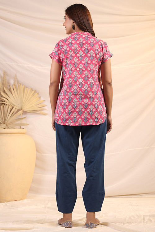 Shuddhi Pink And Green Shirt