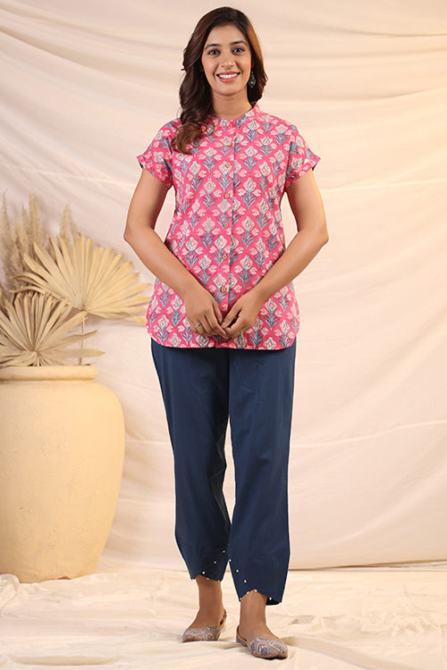 Shuddhi Pink And Green Shirt