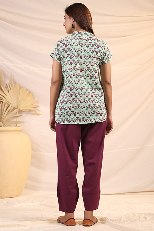 Shuddhi  Green And Purple Shirt