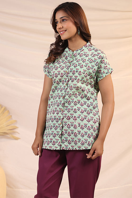Shuddhi  Green And Purple Shirt