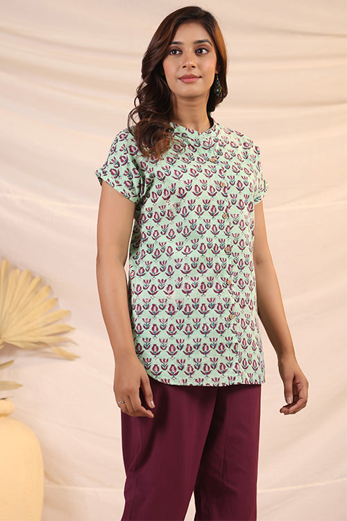 Shuddhi  Green And Purple Shirt