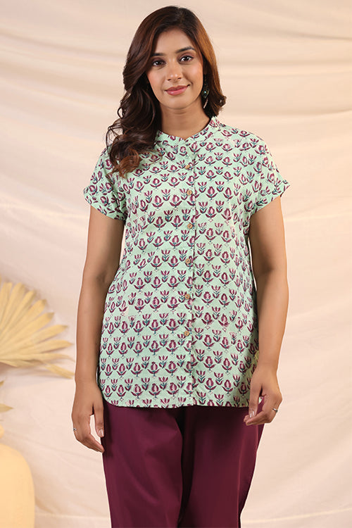 Shuddhi  Green And Purple Shirt