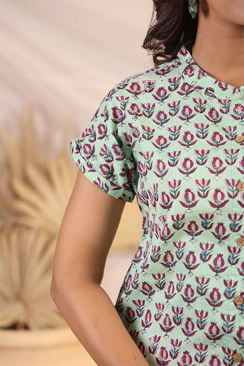 Shuddhi  Green And Purple Shirt