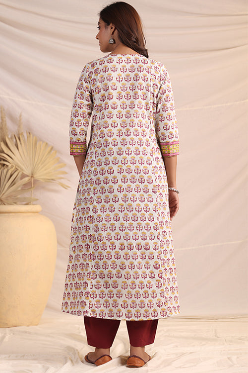 Shuddhi  Yellow And Pink Semi Aline Kurta
