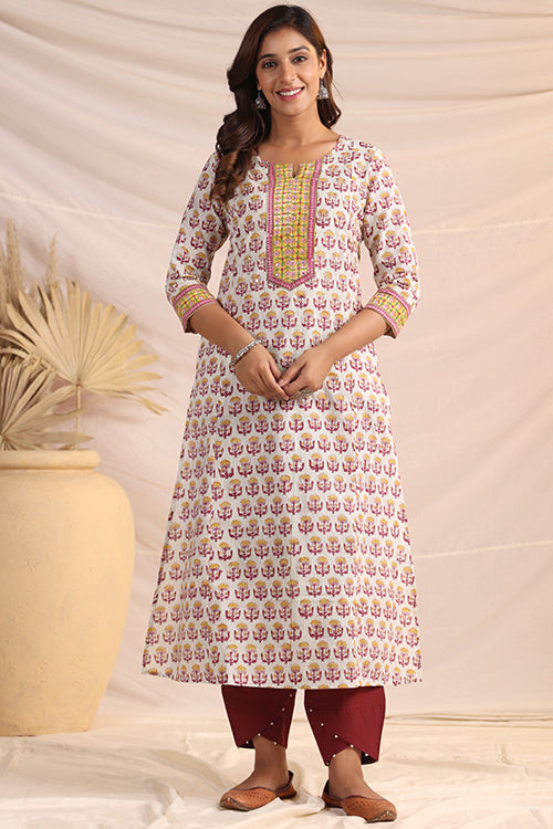 Shuddhi  Yellow And Pink Semi Aline Kurta