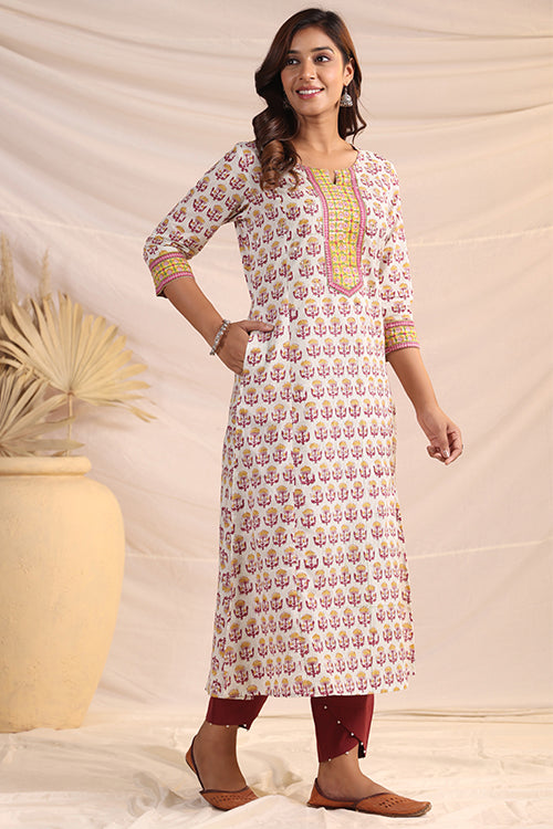 Shuddhi  Yellow And Pink Semi Aline Kurta