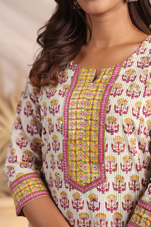Shuddhi  Yellow And Pink Semi Aline Kurta